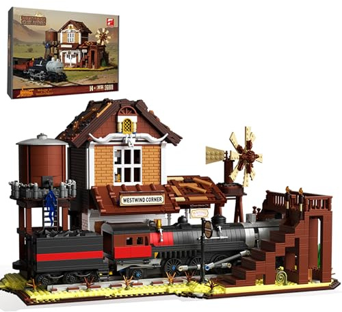 Mavo brix Western Train Station Bauset für Erwachsene, 3885 Teile Western-Bahnhof mit Dampflok, Sammler-Modell zur Ausstellung für Erwachsene & Jugendliche ab 14 Jahren