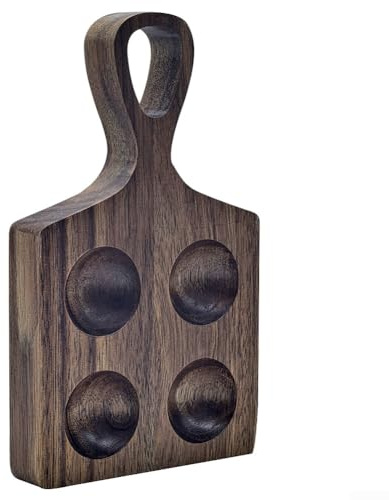 Yuanpgky Japanese Style Wooden Egg Holder with 4 Compartments and Handle, Solid Acacia Wood Egg Tray with Natural Grain for Kitchen Countertop Storage and For Easy