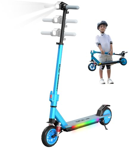 RCB R12 MAX E-Scooter Kinder 6+ Jahren, bis zu 16km/h &15km, 7 Zoll Faltbar Elektroroller,Stoßdämpfung,Höhenanpassung,Bunte Leuchten,LED Display,Doppelte Bremsen, Geschenk für Kinder
