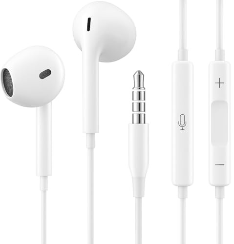 In-Ear Kopfhörer 3,5 mm Klinke,Kabel Headset mit Mikrofon & Lautstärkeregler,Geräuschisolierung,ergonomisches Design,HiFi-Stereo Halb-In-Ear,kompatibel mit Smartphone,Tablet,Laptop,MP3-Player,Weiß