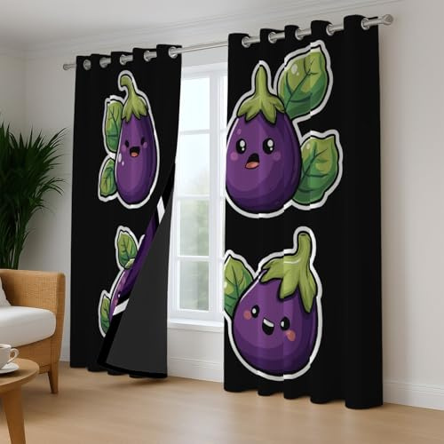 Wohnzimmer Curtains Lila Grün Minimal Wohnzimmer Curtains Cartoon Sticker Aubergine Temperaturregulierend Mikrofaser Thermovorhang für Erwachsene Gardinen 2er Set H160 x B140 cm