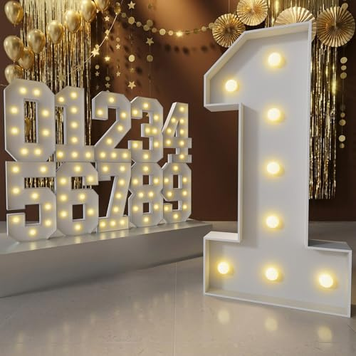 2.3FT Marquee Light up Numbers 1 for 1st 16th 21st Birthday Decorations | Party Decor First Birthday Decor for Boy Girl One Year Old Backdrop Anniversary Big Mosaic Balloon, 18 Pcs Accessory Set