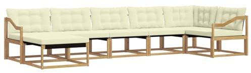 vidaXL Outdoor-Sofagarnitur mit Kissen 7 pcs Weiß und Creme, Moderne Garten-Sofa-Garnitur, langlebige Möbel, schicker Sitzplatz, wetterfest, Bequeme Relaxoase