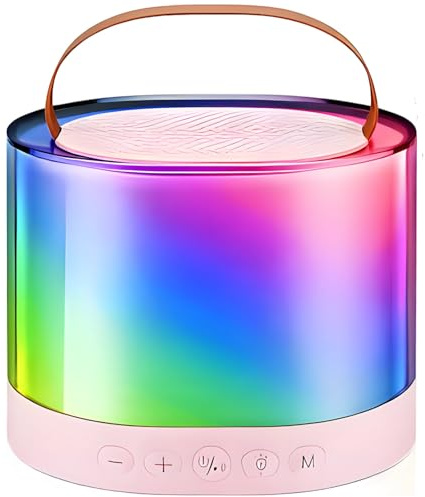 Mini Karaoke Machine with 2 Wireless Microphones, Portable Wireless Speaker for Youngsters, Colorful LED Lights, 3.5 x 3 x 2.6 in, 9 x 7.5 x 6.5 cm, Pink