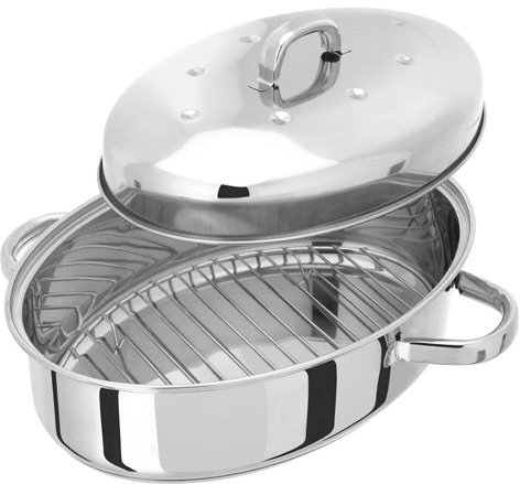 Judge Stainless Steel High Oval Roaster with Lid, 38cm x 32cm x 19cm, Thermic Base, Oven Safe, Dishwasher Safe