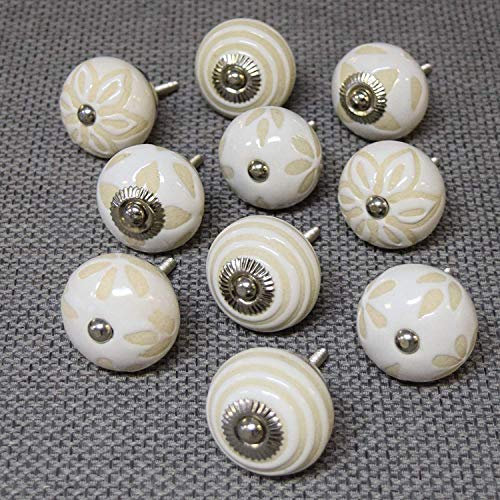 Set of 10 Cream White Beige Shabby Chic Cupboard Door Knobs Kitchen Handles Bedroom Knobs