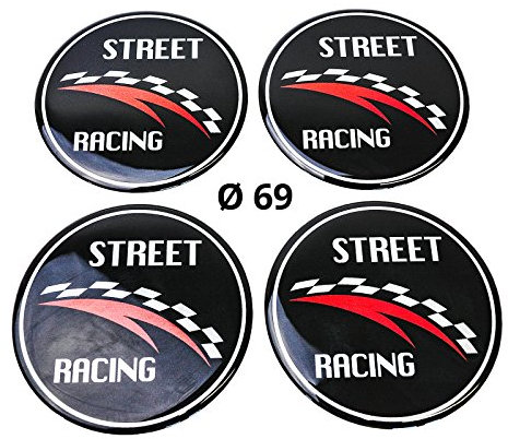 4x Silikon Aufkleber/Embleme für Nabenkappen | Motiv: Street Racing | Durchmesser: 69 mm