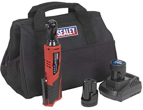 Sealey 12V SV12 Series 3/8Sq Drive Ratchet Wrench Kit - 2 Batteries CP1202KIT, Red/Black
