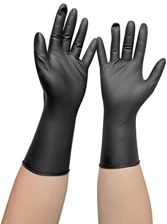 Comair 3010454 Vinyl Handschuhe mittel, puderfrei, langer Schaft, 100 stück, schwarz