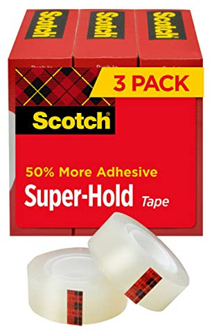 Scotch Super-Hold Tape, 3/4 in x 800 in, 3 Rolls, 1 in Core (700S3) , White