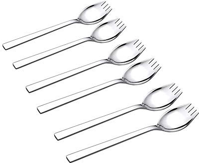 6 Stück 3,8 cm breit 18/10 Edelstahl 20,6 cm langer Griff Göffel – 2-in-1 Löffel und Gabel, Spaghetti-Salatgabeln, Dessertbesteck für den täglichen Gebrauch
