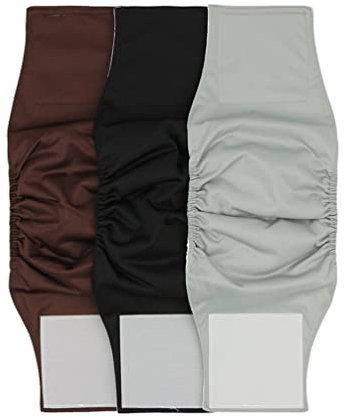 Hanyi Waschbare & Wiederverwendbare Hundewindeln (3 Stück) Atmungsaktiv Physiologische Hosen Bauchband für Männliche Hunde (M(Taillenumfang:34-44cm))