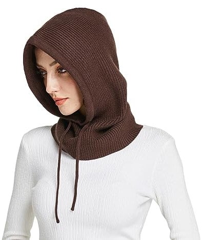 Facecozy Mütze Damen Winter, Strickmützen Warme Kapuzen Schal für Frauen Sturmhauben Beanie Wintermützen (Kaffee)