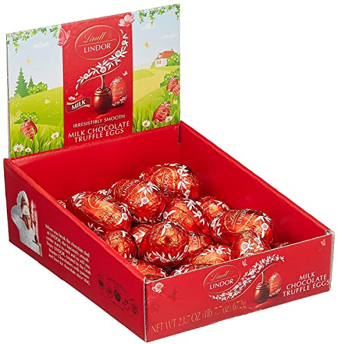 Lindt Schokolade LINDOR Eier Thekendisplay | 672 g | LINDOR Eier Vollmilch mit zartschmelzender Füllung | Oster Schokolade | Schokoladengeschenk | Ostereier | Schokoeier | Großpackung