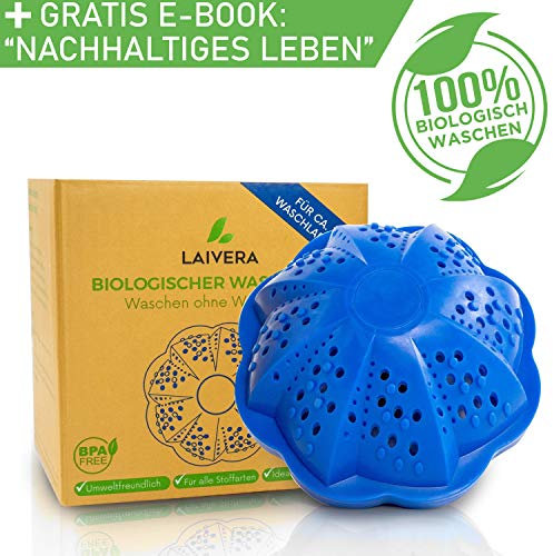 Laivera Öko Waschball I Saubere Wäsche ohne Waschmittel I Umweltfreundlich & Laborgeprüft I Eco Waschkugel mit 4 Mineralarten I Ideal für Allergiker und sensible Haut inkl. E-Book-Ratgeber
