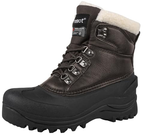 riemot Damen Winter Schneestiefel, warm gefütterte Stiefel mit 3M Einlegesohle, wasserabweisendes PU Obermaterial, wasserdichte TPR Schale, rutschfeste Winterstiefel für Schnee und Alltag Braun EU41