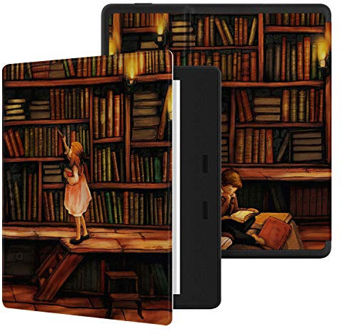 Ayotu 10th Generation Kindle Oasis Case (Modell 2019) und 9th Generation Case (Modell 2017), Honeycomb PU-Hülle mit automatischer Aktivierung/Deaktivierung,Die Bibliothek