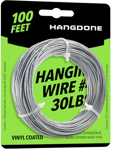 HANGDONE Coated Picture Hanging Wire #4 – 30lbs Capacity – 100ft – 16 Gauge Vinyl-Coated Steel | Flexible & Strong | for Frames, Mirrors & Wall Décor