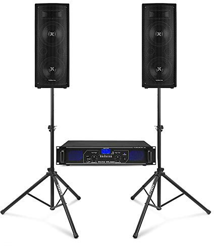 Vonyx SL28-FPL DJ PA Speaker System with Amplifier and Stands, Bluetooth Connectivity, 800W Sound System for DJ Events, Parties and Live Performances, Adjustable Tripod Stands & Speaker Cables