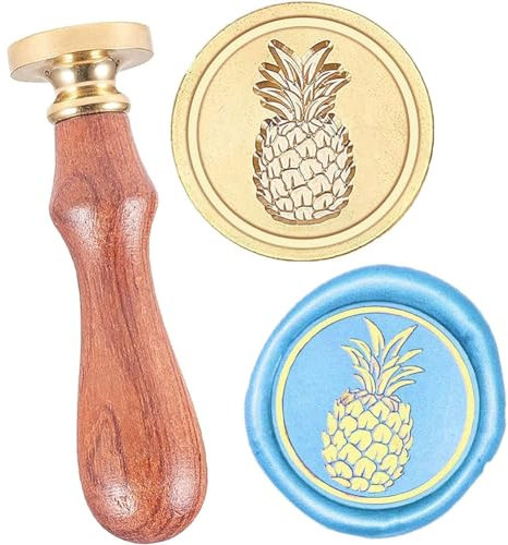 craspire Wachs-Siegel-Stempel Ananas-Muster Jahrgang Siegellack Stempel Retro Holzstempel Mit 25mm Gold Messingdichtung Holzgriff Für Umschlag Einladung Verschönerung