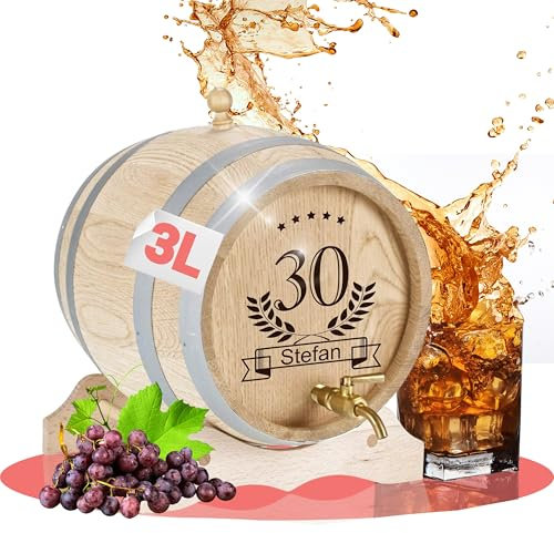 Personalisiertes Holzfass inkl. Messing-Zapfhahn - Geburtstagsgeschenk für Papa, Mann & Freund - kleines Eichenfass für Rum, Whisky oder Wein - Geschenkidee für Männer (3 Liter)