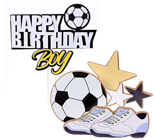 6 Pcs Football Cake Topper, Birthday Cake Decoration, Party Personalised Cake Topper, Football Cake Decoration, Happy Birthday Cake Topper for Baby Boy, Soccer Party, Sport Party Decoration