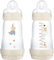 MAM Pack 2 Biberones Anticólicos, 2-4 Meses, 260ml, con Tetina 2 Flujo Medio de Silicona de Fácil Aceptación, Autoesterilizable y Fácil de Limpiar, MAM Easy Start Anti-Colic, Neutro Brillante, 2uds