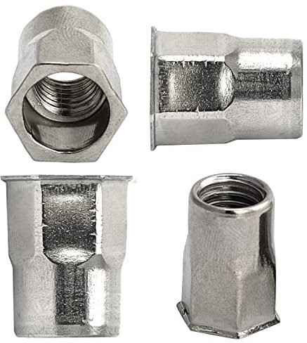 OPIOL QUALITY® Einnietmuttern kl. Senkkopf mit Teilsechskantschaft offen 10x20 mm aus Edelstahl A2 V2A (50 Stück) Nietmuttern Muttern Senkmuttern Blindnietmuttern