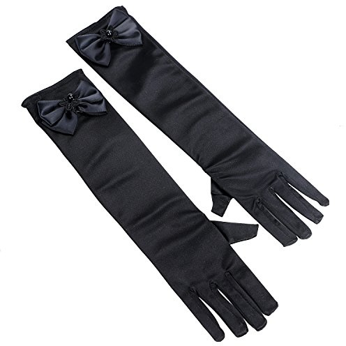 Flower Girls Long Satin Elbow Length Princess Gloves - Stretchy Full Fingers Hand Wear for Communion, Wedding, Fancy Dress, Party, Cosplay