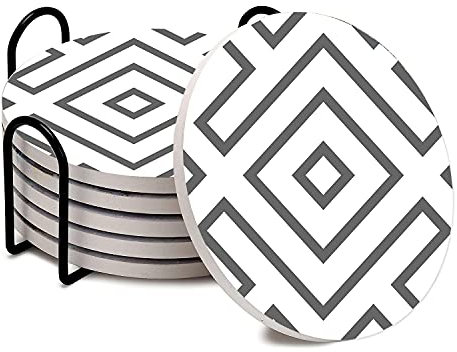 YumSur Dessous de Verre en Céramique, Lot de 6 Dessous de Verre sous-Verre décoratifs Originaux sous Verre en Céramique avec avec Support métallique, sous-Verre pour la Maison, Le Bureau, Le Bar