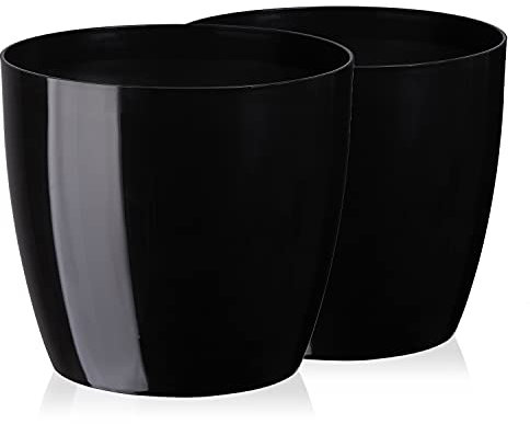 Tymar Pot de Fleurs, Pot de Plantes en Plastique, Lot de 2, Forme Ronde, Cache-Pot (Noir, ø 23 cm)