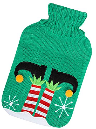 Elf with Pom Poms Hot Water Bottle with Knitted Cover