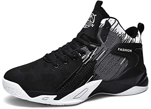 Scarpe da Ginnastica Alte comode da Uomo in Tessuto a Maglia Traspirante Scarpe da Basket Scarpe da Ginnastica Casual black1-47