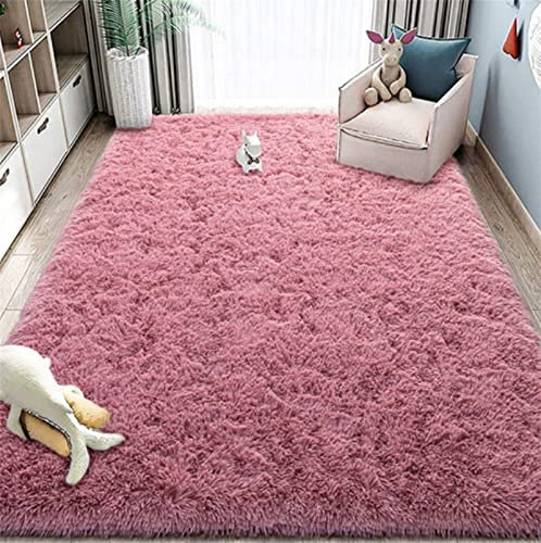 LYKEJI Tapis pour Enfants Chambre Tapis de Décoration Tapis Moelleux Tapis Shaggy Longues Soft Tapis pour Salon Tapis Antidérapant pour Salon Chambre Tapis de Plancher (80x120cm, Rose foncé)