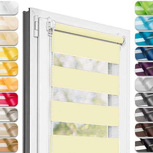 Estika Doppelrollo Klemmfix ohne Bohren - 80 cm x 120 cm - Pastellgelb - 27 Stofffarben, Tag und Nacht Duo Rollo, Rollos für Fenster ohne Bohren, Fenster Sichtschutz (80 cm Stoffbreite)