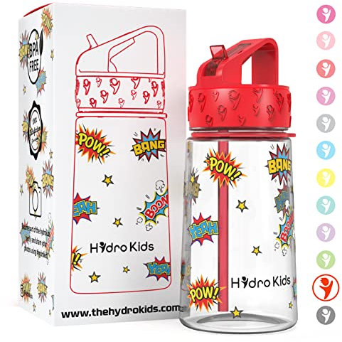 HydroKids Bouteille d'eau avec paille - 400 ml - Sans BPA - Pour l'école, les voyages, le sport - Étanche - Pour filles et garçons