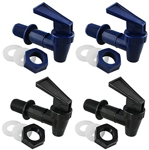 Replacement Cooler Faucet ZZLZX 4PCS BPA Free Reusable Spigot Spout Bottle Jug Ceramic Water Crock Beverage Lever Pour Dispenser Valve, Black and Blue Water Spigot,Water Dispenser Tap
