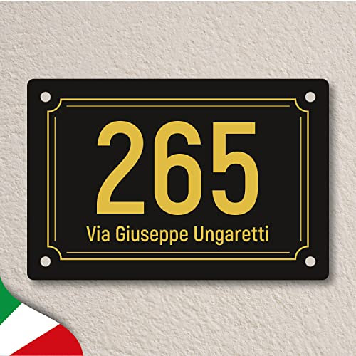 Numero civico personalizzato inciso a laser su laminato plastico, per esterno, 3 misure, vari colori e cornici. (NERO)