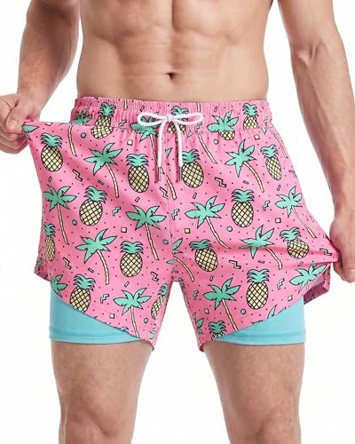 maamgic Mens Swimming Shorts 2-in-1 Quick Dry with Compression Liner