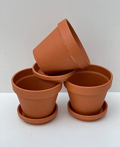 Spang Traditional Terracotta Plant Pots With Saucers - Pot - 13cm W (F13/S11) (Pack of 3)