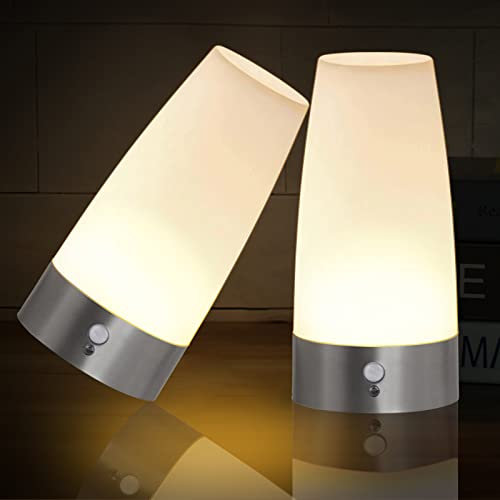 Luz Nocturna Pila, 2 Piezas Luz Nocturna con Sensor de Movimiento PIR, AUTO/ON/OFF, Luz Nocturna Infantil, Lámpara con Pilas, Lámpara de Mesita Inalámbrico para Dormitorio, Niños Habitación, Pasillo