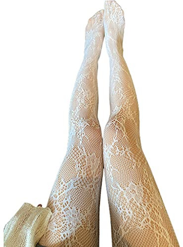 haiaxx Mujeres Ahueca hacia Fuera la Malla de Rejilla Pantimedias Dulce Encaje Floral Lolita Medias Medias Pantimedias Blancas