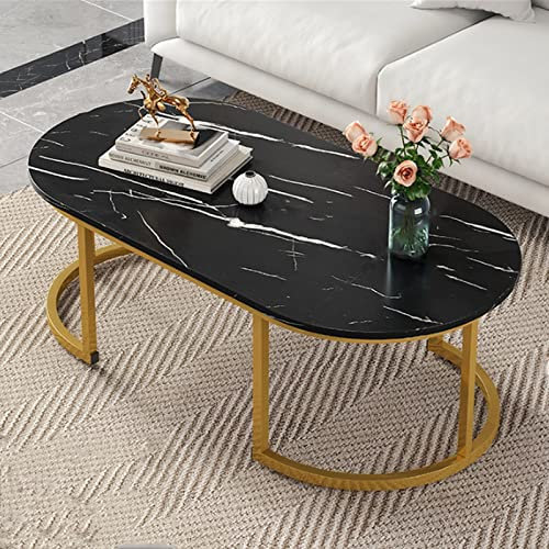 Table Basse En Finitions En Faux Marbre, Table De Salon À 1/2 Niveaux Pour Salon,table D'appoint Avec Cadre En Métal, Table A Manger Pour Salon, Bureau, Balcon ( Color : Black , Size : 100*50*45cm )