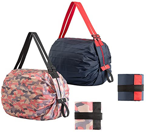 Lllunimon Wiederverwendbare Einkaufstasche Faltbare Reusable Shopping Grocery Bags Lebensmittelgeschäft Lagerung Tote Bag Tragbare Duffle Umhängetasche staschen (Rosa & Marineblau)
