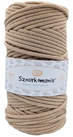 Sznurkomania, Braided Cotton Cord 5 mm 100 m, 46 Colours, Crochet Cord, Macrame Cord, Macrame Yarn, Premium Yarn, Macrame Rope, (Caramel)