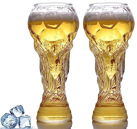 EBbels 2Stück WM-Bierglas 2022, Fußball WM Pokal Form Bierglas, Lustiger Kreative Fußballkrüge, Fußball Hercules Krug Gläser Bierkrug Für Party-Bar-Zubehör Und Fußballliebhaber (450ml)