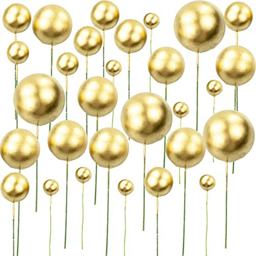 Kuchen-Dekoration goldene Kugeln,50 Stück Schaum Ball Kuchen Picks Cupcake DIY Kuchen Insert Topper Geburtstag Kuchen Dekoration, für Valentinstag Geburtstag Hochzeit Bedarf Deko