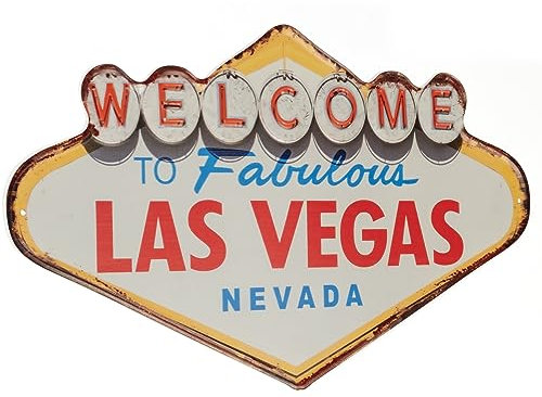 Moritz Plaque métallique Welcome Las Vegas Nevada 49 x 27 cm Vintage Rétro Nostalgie Décoration en métal gaufré Plaque métallique