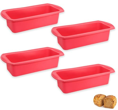 NUWIQ 4 PiezasMoldes para Pan, Moldes de Pan de Silicona, 26 x 13 x 6,5 cm, para Pan y Pasteles, Rojo