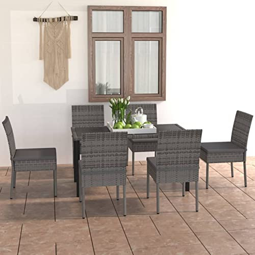 ZEYUAN 7-TLG. Garten-Essgruppe Poly Rattan Grau, Esstisch Mit Stühlen Set, Gartenmöbel Sitzgruppe, Balkon Möbel, Gartenlounge Set, Terrassenmöbel, Balkonmöbel Set - 3065702
